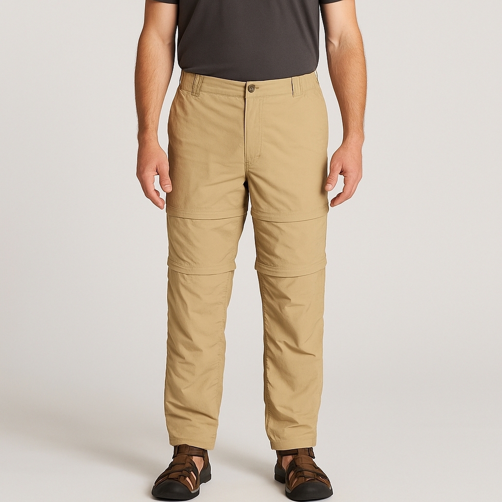 L.L.Bean Men’s XL Convertible Hiking Pants – Khaki Nylon Outdoor Zip-Off Style G